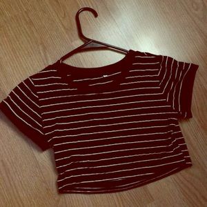 Black crop top with white stripes